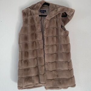 Rachel Zoe Hooded Faux Fur Vest Size L